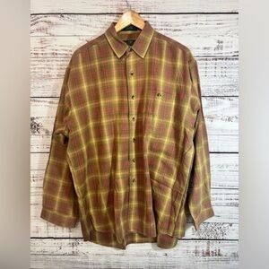 Vintage Orvis Men’s Button Down Shirt L Brown Plaid Flannel Fly Fishing‎ Tag.